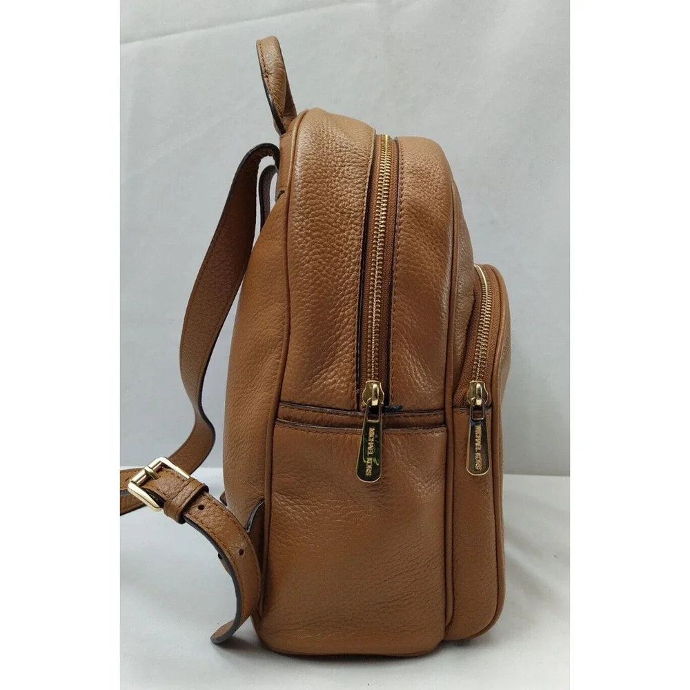 Michael Kors Tan Brown Pebbled Leather Pocket Zip Around Backpack